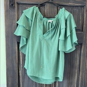 Anthropologie Current Air Green Ruffled Women's Top